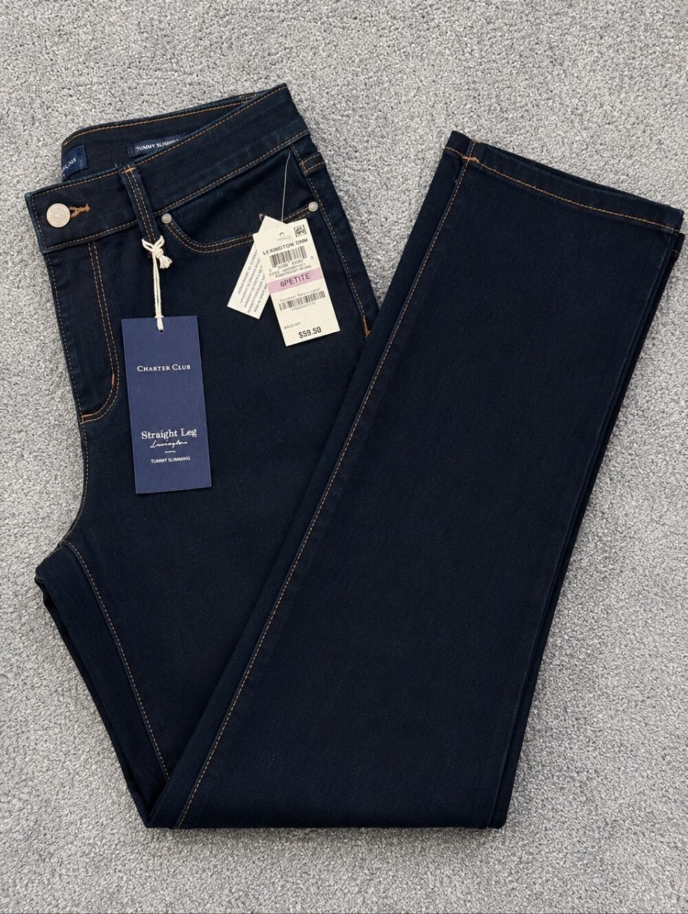 NWT Charter Club Lexington Straight Leg Jeans 6P Raw Indigo Wash Tummy Slimming